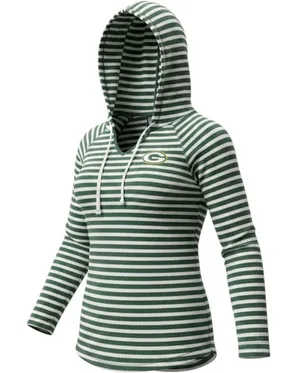 NFL Team Apparel Green Bay Packers Striped V-Neck Hoodie Women Small Football thumbnail 1