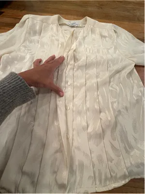 Vintage 80s 90s Axiom Cream Jacquard Pleated Blouse 8P thumbnail 8