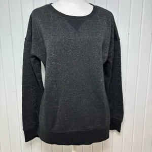 American Eagle Outfitters Black Metallic Pullover Top Long Sleeve Slit Sides M‎ thumbnail 2