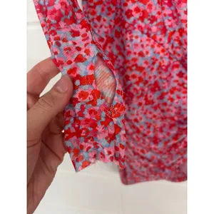 AFRM Sz S Mizra Pink Ditsy Floral Mesh Bodycon Ruched Long Sleeve Mini Dress thumbnail 6
