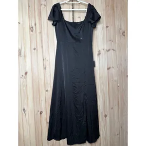 NWT Lulus Ultimate Sweetness Black Satin Flutter Sleeve Maxi Dress Holiday Sz XL thumbnail 2