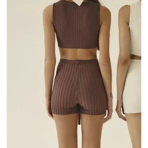 Sisters and Seekers- HighWaisted Ribbed Shorts and Tank Set in Brown thumbnail 6