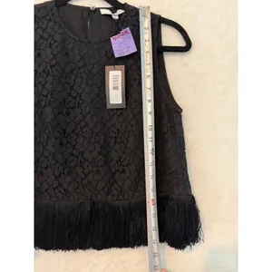 Derek Lam 10 Crosby Black Lace Fringe Hem Sleeveless Cropped‎ Top Size 6 thumbnail 6