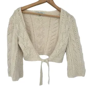 Vintage Beth Bowley Women's Cardigan Y2K Crop Shrug‎ Sweater Beige Small Angora thumbnail 1