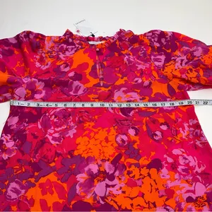 Sugarlips Flirty Floral Split Neck Blouse Top Womens Size Medium Orange Pink NEW thumbnail 8