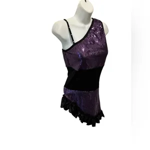 Halloween Costume Flapper Dress Latin Dancer Ruffles One Shoulder Sz M Ice Skate thumbnail 6