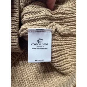 Express Conscious Edit‎ Beige Cable Knit Mock Neck Sweater Vest Large NWT thumbnail 4