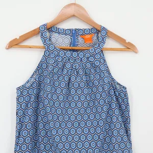 Joe Fresh Geometric Halter Dress Size 2 Pockets Blue Retro Mod Preppy Vacation‎ Summer thumbnail 3