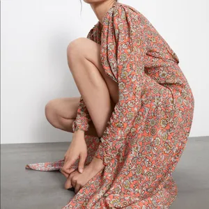 Zara FLORAL PRINTED DRAPED MIDI Flowy DRESS Long Sleeve Puff Shoulders Sz XS NEW thumbnail 9