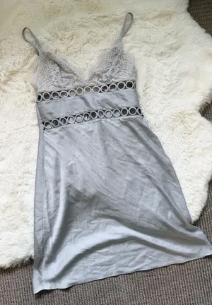 Victoria's Secret Silver Lace-Trim Slip Chemise thumbnail 1