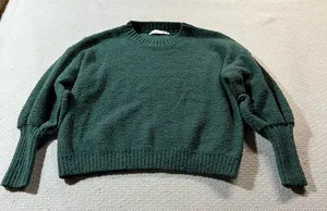 Altar’d State Dark Forest Green Balloon Sleeve Sweater Size Small EUC thumbnail 1
