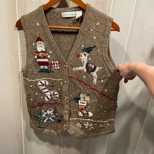 Cute vintage 90s teacher cardigan sweater vest holiday cottagecore christmas thumbnail 7