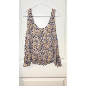 Patrons of Peace Blue Yellow Ditsy Floral Peasant Blouse Boho Size Medium thumbnail 2