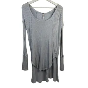 Free People Sz XS Ventura Thermal Top Waffle Knit‎ Long Sleeve Sky Blue High Low thumbnail 3