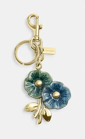 Coach Tea Rose Flower Bag Charm Key Ring thumbnail 1