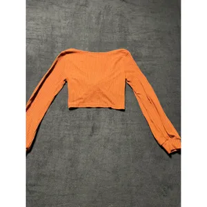 SHEIN Orange Ribbed Twist Front‎ Long Sleeve Crop Top Women's XS thumbnail 4