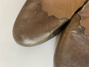 Chloé Lauren Scalloped Leather Ballet Flats Bronze Metallic Size 39.5 Italy thumbnail 6