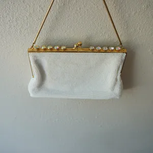 Vintage Bag by Debbie White Seed Bead Aurora Borealis Rhinestone Clutch Japan thumbnail 4