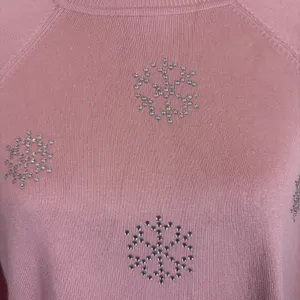 Marled Reunited Clothing Pink Rhinestone Snowflake Mock Neck Sweater Winter XL thumbnail 2