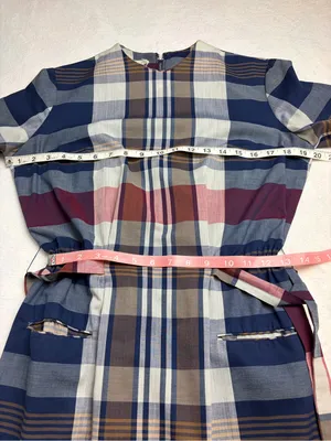 Vintage 60s 70s Nancy Greer New York Plaid Belted Midi Dress Small thumbnail 6