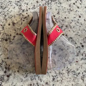 Jack Rogers Jacks Flat Sandal Large Pink Gold Preppy Coastal Rondelle Whipstitch thumbnail 4