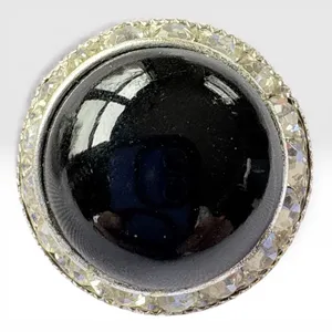 Vintage Black Cabochon Rhinestone Clip On Earrings Silver Tone Statement thumbnail 2