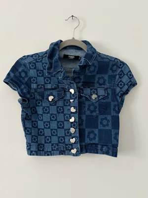 Jaded London Flower Checkered Print Short Sleeve Cropped Y2K 90s Button Down Top thumbnail 2