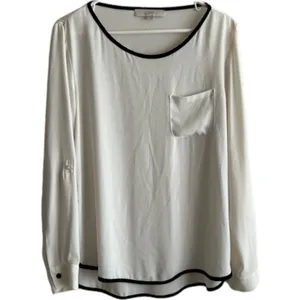 Ann Taylor Loft Ivory Semi Sheer Long Sleeve Top, M thumbnail 5