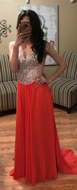Terani Couture Orange Sparkle Evening Gown thumbnail 2