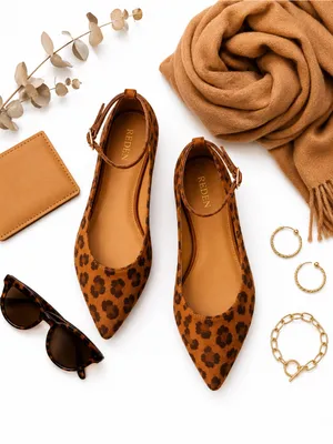 Reden Leopard Print Calf Hair Pointed Toe Ankle Strap Ballet Flats Women’s EU 39 thumbnail 14