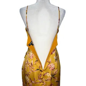 NWOT Express Satin Mustard Yellow Floral Bird Twist Front Tulip Midi Dress Small thumbnail 9