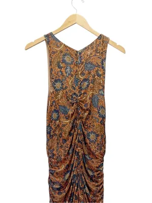 House of Harlow 1960 Maxi Dress XL Brown Paisley Ruched Bodycon Sleeveless thumbnail 6