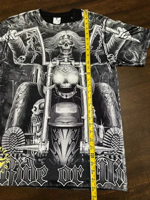 Huatulco Mexico Black Skull Motorcycle AOP Ride or Die Graphic Shirt-Men’s Med thumbnail 7