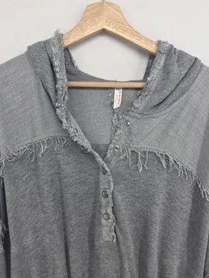 FP Movement by Windy Meadows Washed Gray Frayed Henley Hoodie thumbnail 6