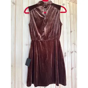 NWT Lulus Gorgeous Darling Brown Velvet Sleeveless Mock Neck Dress Party Sz S thumbnail 5