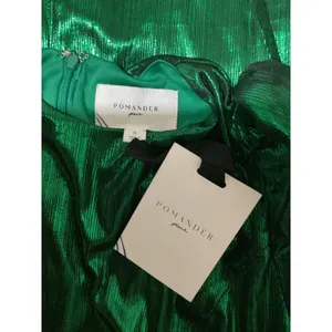 Pomander Place Green Metallic Pleated Ruffle Maxi Dress B1680 Small NWT thumbnail 10