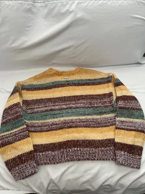 Billabong Striped Crewneck Sweater in Yellow, Brown & Teal thumbnail 6