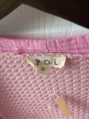POL Open Front Pink Waffle Knit and Gauze Open Front Cardigan thumbnail 4