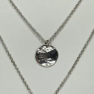 Chico's Layered Hammered Disc Rhinestone Silver Long Necklace ✨ thumbnail 6