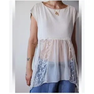 Kimchi Blue Urban Outfitters Ivory Lace Mixed Media Baby Doll Tunic Top Medium thumbnail 6