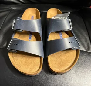 New with Box Birkenstock Arizona Blue Leather Soft Footbed 1013644 Regular thumbnail 1