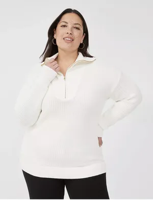 Lane Bryant Half-Zip Mock-Neck Ribbed Sweater NEW Size 14/16 Ivory pullover thumbnail 1