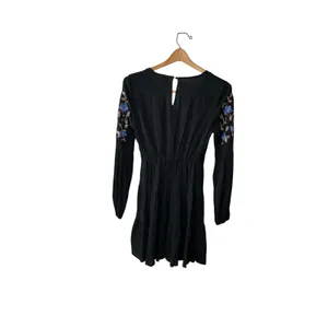 Blue Rain Black Floral Embroidered‎ Boho Tiered Mini Dress XS WS50897 thumbnail 4