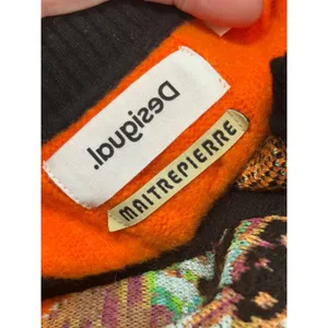 Desigual x Maitrepierre Orange Knit Mantis Gilet V-Neck Sweater Vest Multi Sz S thumbnail 8