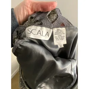 Scala One Shoulder Silver form fitting dress‎ with high slits size MED thumbnail 5