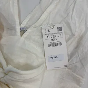 Zara Tank Top Womens Size Small Sleeveless Tie Front Crop Top White Beachy NWT thumbnail 2