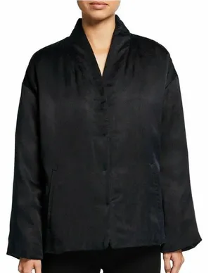 Eileen Fisher Cupro Padded High Collar Coat Black Size S thumbnail 1