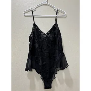 Victoria's Secret VS Archives Black Floral Burnout Ruffle Bodysuit Medium M thumbnail 2