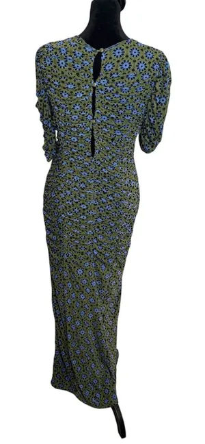 Free People Briella Ruched Midi Dress Size M Green Mesh Floral Split Bodycon thumbnail 1
