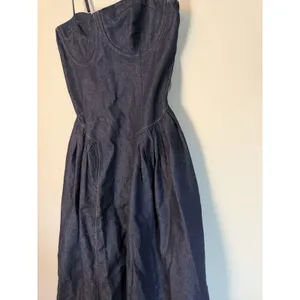 ASTR Margaux The Label Dark Wash Denim Bustier Midi Dress XS Blue NEW thumbnail 6